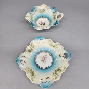 Antique Fontainebleau Wheelock Vienna Austria Decorative Blue Floral Leaf Motif